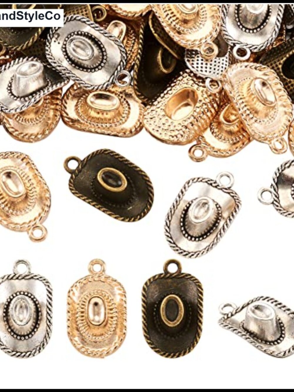 60pc Cowboy Hat Charm Pendants Alloy Western Jewelry Making DIY Crafts